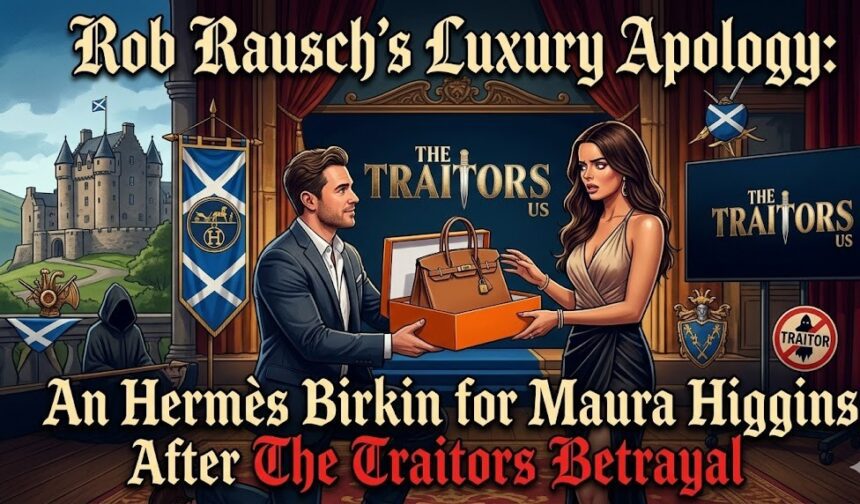 Rob Rausch and Maura Higgins at The Traitors Season 4 reunion with host Andy Cohen.