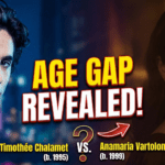 A split image showing actor Timothée Chalamet at a premiere and actress Anamaria Vartolomei at a film festival.