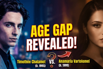 A split image showing actor Timothée Chalamet at a premiere and actress Anamaria Vartolomei at a film festival.