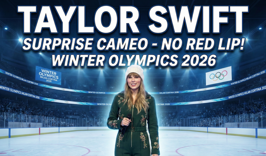 Taylor Swift wearing a Ralph Lauren Team U.S.A. shirt and orange lipstick giving a thumbs up during a video message.