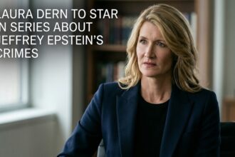 Laura Dern attending a 2026 screening, alongside a copy of Julie K. Brown’s book 'Perversion of Justice