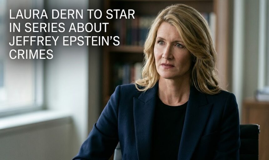 Laura Dern attending a 2026 screening, alongside a copy of Julie K. Brown’s book 'Perversion of Justice