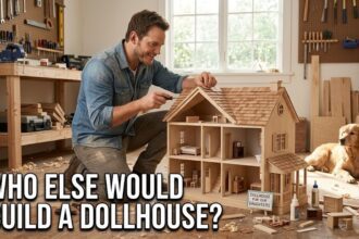 Chris Pratt sanding a wooden dollhouse for his daughters in a 2026 Instagram post by Katherine Schwarzenegger.
