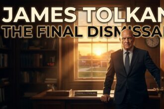 A portrait of actor James Tolkan, known for his iconic role as the principal in Back to the Future, looking intense and authoritative.