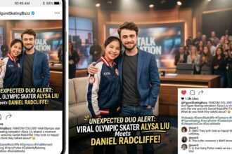 Olympic figure skater Alysa Liu enthusiastically hugging actor Daniel Radcliffe backstage at the Today show.