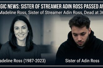 A portrait of popular live streamer Adin Ross looking somber while wearing headphones.