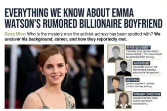 Actress Emma Watson smiling brightly while walking through an international airport terminal