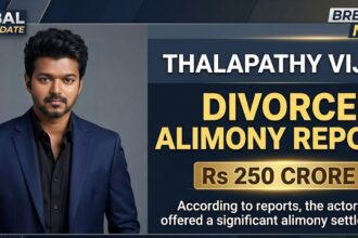 Tamil film star Thalapathy Vijay smiling alongside his wife Sangeetha Sornalingam.