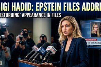 Gigi Hadid walking the runway at New York Fashion Week 2026, representing her professional career independently of the Epstein files.