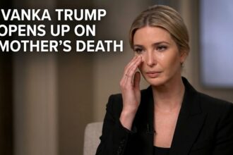 Ivanka Trump sitting in a studio chair during her emotionally candid interview on The Diary of a CEO video podcast.