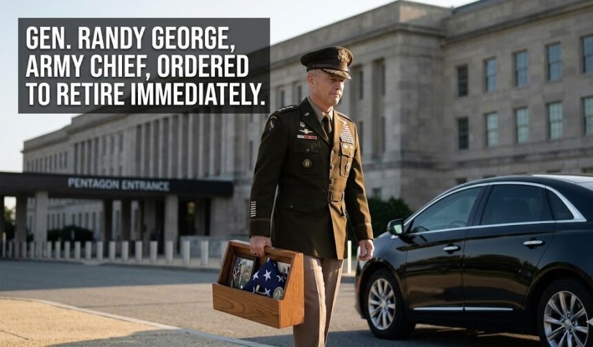 War Secretary Pete Hegseth and General Randy George in a formal military setting.