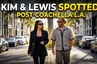 Kim Kardashian and Lewis Hamilton walking together in Los Angeles.