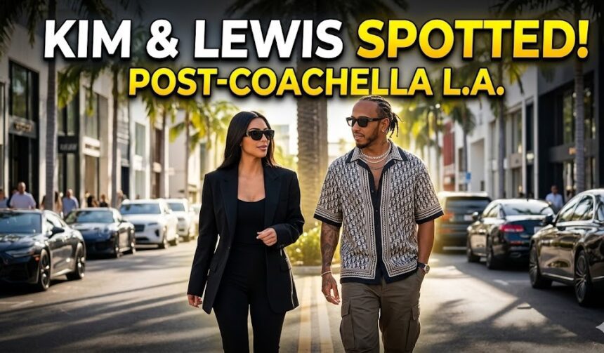 Kim Kardashian and Lewis Hamilton walking together in Los Angeles.