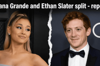Composite image of Ariana Grande and Ethan Slater at a Wicked promotional event, highlighting their distinct professional branding.