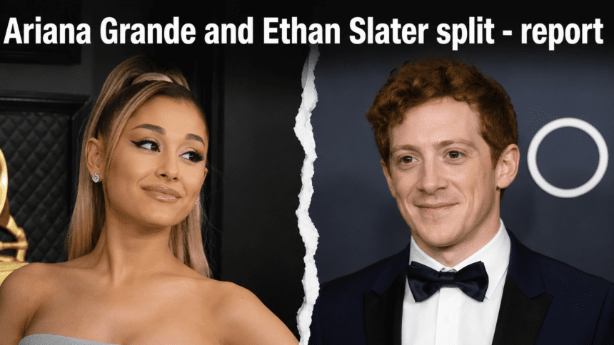 Composite image of Ariana Grande and Ethan Slater at a Wicked promotional event, highlighting their distinct professional branding.