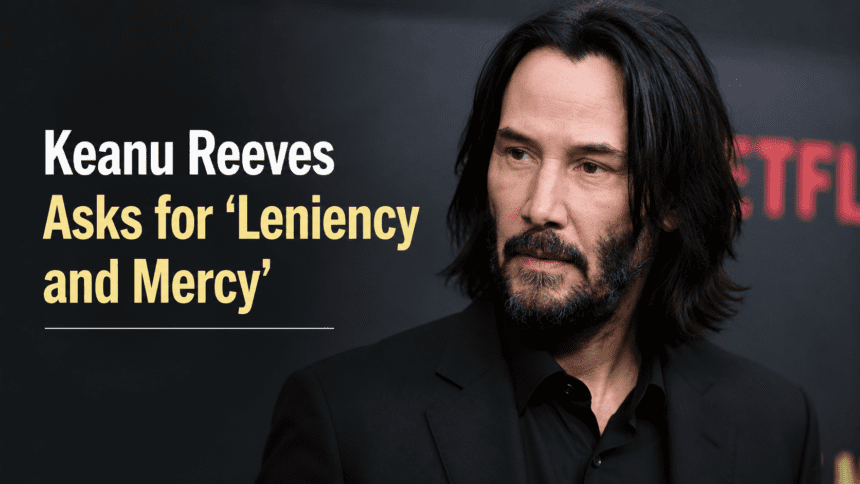A split image showing director Carl Rinsch on a film set alongside actor Keanu Reeves at a red carpet event, representing the ongoing Netflix fraud sentencing.